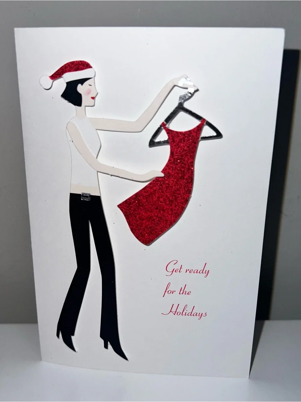 Holiday Dress Greeting Cards- Red Glitter